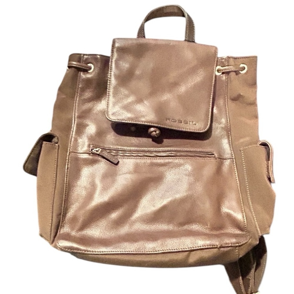FOSSIL Leather Backpack Bag Drawstring Roomy Supple Brown Chocolate VGC